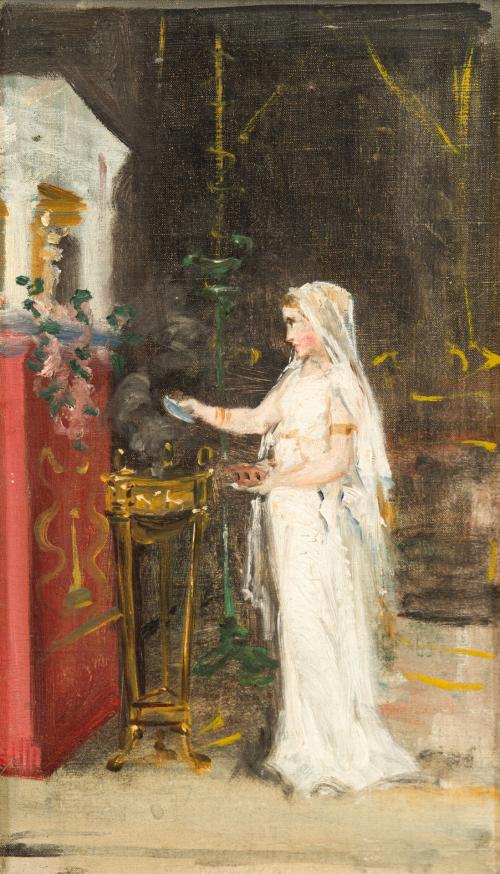 ESCUELA ESPAÑOLA. Siglo XIX, Una vestal, Óleo sobre lienzo 