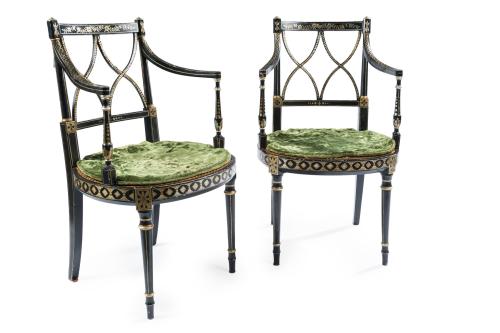 Pareja de butacas de estilo Regency, Inglaterra, s. XIX.E
