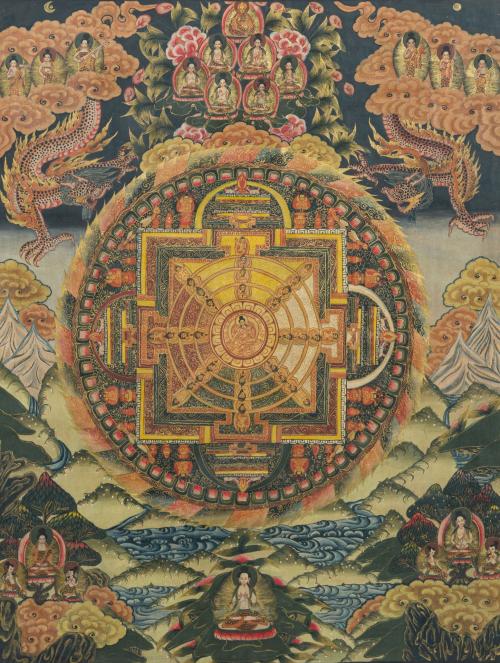 414   -  <p><span class="object_title">Lote formado por dos "Thangka tibetanos" enmarcados que representan mandalas budistas</span></p>