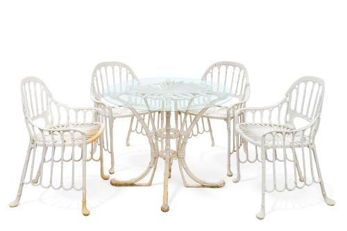 Conjunto de muebles de jardín de hierro forjado pintado de 