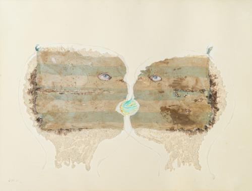 JOSÉ DÁMASO (Agaete, 1933), Beso, Técnica mixta y collage s