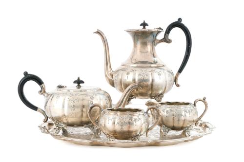 Juego de café y té "tu y yo" en cobre plateado inglés con a