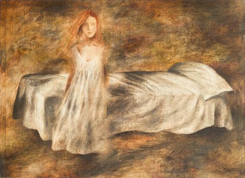 ANTONIO BLARDONY (Madrid, 1934), Niña en pijama, Óleo sobre