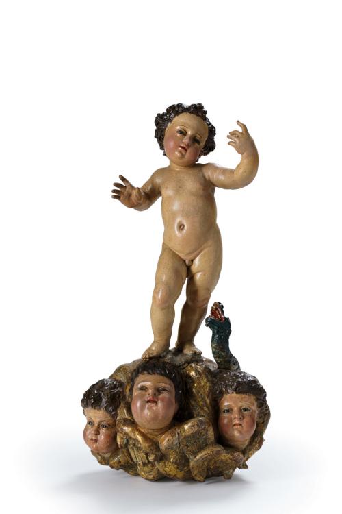 312   -  <p><span class="object_author">ESCUELA SEVILLANA S.XVII - Niño Jesús  sobre peana de angeles</span></p>