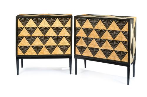 Parejas de cómodas estilo Art-Decó en madera chapeada con d
