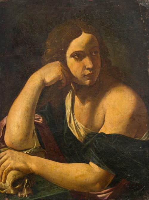  ESCUELA BOLOÑESA. Siglo XVII, Magdalena penitente, Óleo so