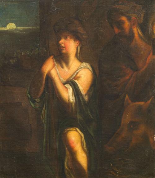 ESCUELA ITALIANA. Siglo XVII, Susana y los viejos, Óleo sob