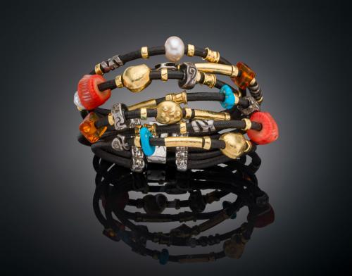 BRAZALETE MISANI DE CUENTAS EN ORO Y PIEDRAS SEMIPRECIOSAS