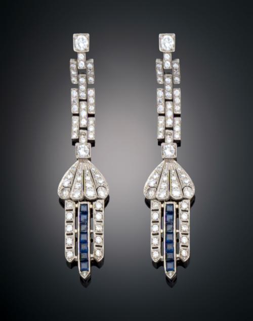PENDIENTES ART DÉCO CON DIAMANTES Y ZAFIROS