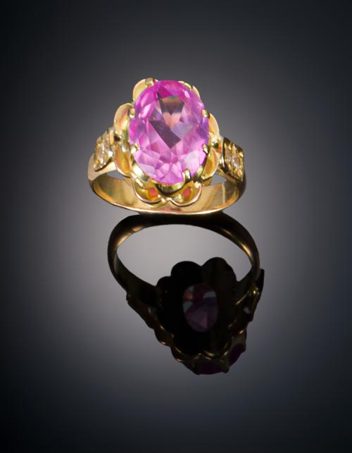 PRECIOSA SORTIJA ESTILO ANTIGUO CON ROSA DE FRANCIA 