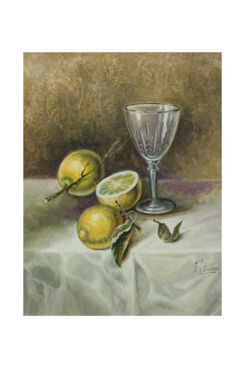 460   -  <p><span class="object_author">IGNACIO ROLDÁN (El Viso del Alcor, 1946) - Bodegón con limones </span></p>