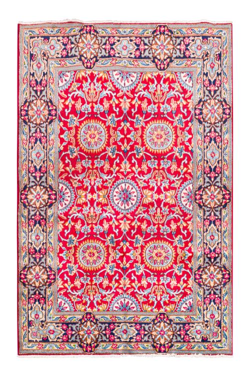 40   -  <p><span class="object_title">Alfombra persa Tabriz en lana. Decoración vegetal y floral sobre campo granate.</span><br></p>