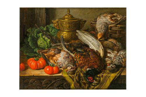 384   -  <p><span class="object_author">ALFRED RICHARDSON BARBER (Inglaterra, 1841 - 1925) - Bodegón con perdices y faisán </span></p>