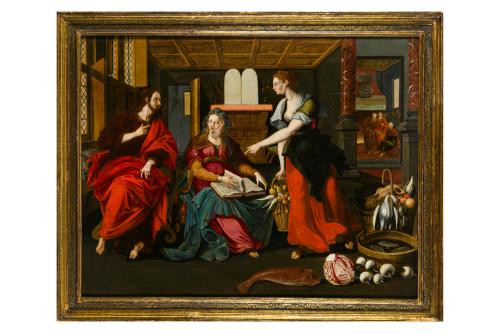 338   -  <p><span class="object_author">CÍRCULO DE GILLIS VAN TILBORGH (Bélgica, 1625 - 1678) - Cristo en casa de Marta y María </span></p>