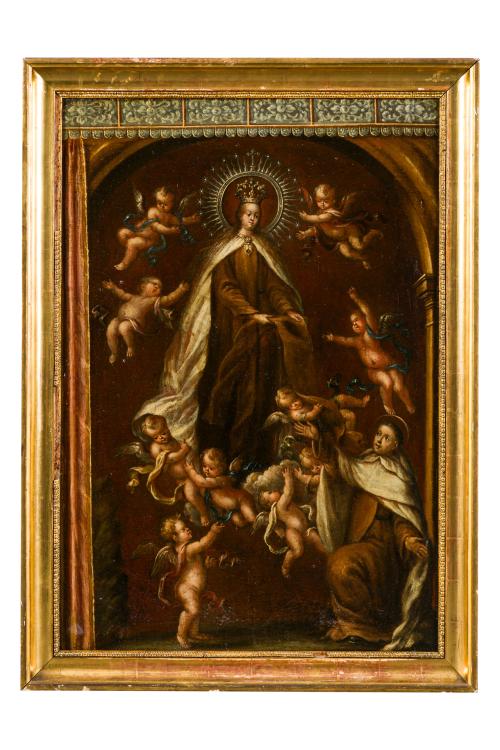 318   -  <p><span class="object_author">CÍRCULO DE GABRIEL ANTONIO CORVOYSIER (Madrid, 1659 - 1725) - La Virgen del Carmen entregando el escapulario a San Simón Stock</span></p>