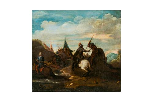 344   -  <p><span class="object_author">ESCUELA ESPAÑOLA FNS. S. XVII - Batalla ecuestre contra los Otomanos </span></p>