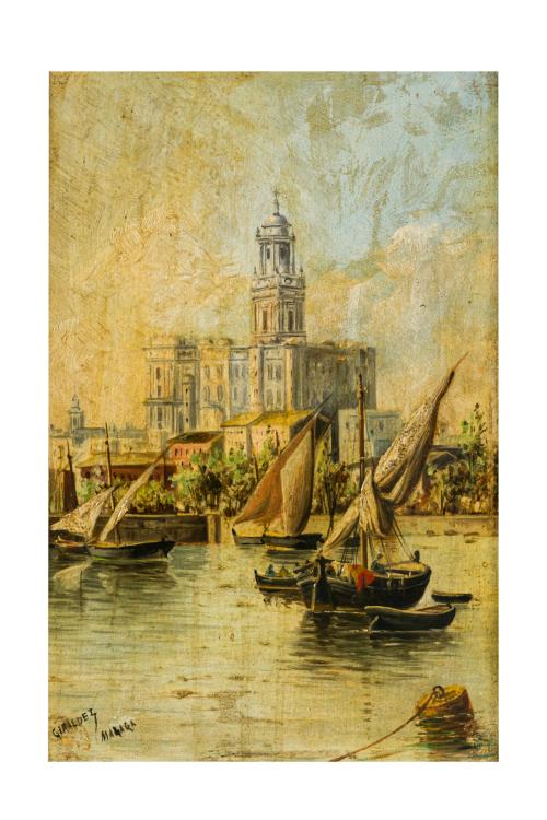410   -  <p><span class="object_author">FRANCISCO GIRÁLDEZ (Cádiz, 1840 - 1920) - La torre del oro y la Giralda desde el Guadalquivir </span></p>