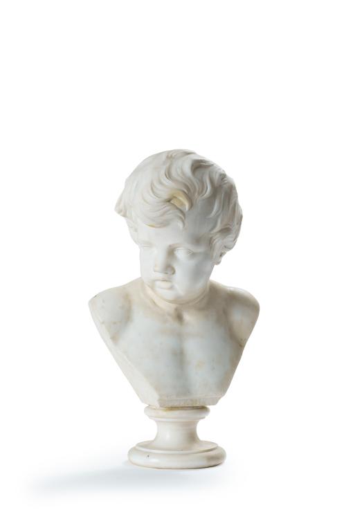 78   -  <p><span class="object_title">SEGÚN FRANÇOIS DUQUESNOY, S. XIX.<br/>"Busto de niño"<br/>Escultura en mármol de Carrara tallado. </span><br></p>
