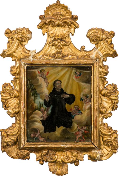 349   -  <p><span class="object_author">ESCUELA ESPAÑOLA S. XVIII - Santo en oración </span></p>