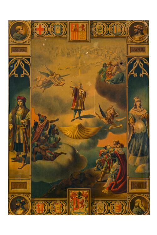 411   -  <p><span class="object_author">ESCUELA ESPAÑOLA S. XIX - Cartel conmemorativo del cuarto centenario del descubrimiento de América, 1892</span></p>