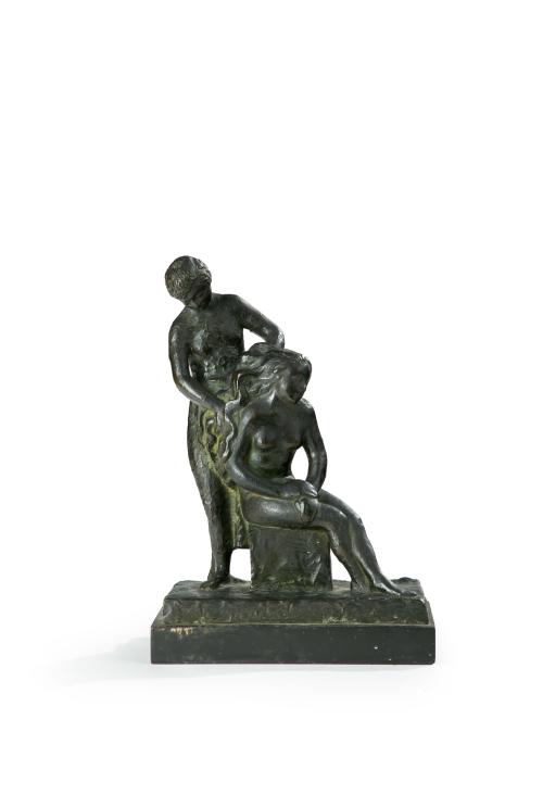 631   -  <p><span class="object_title">MARCO ANTONIO ORTEGA ARMENGOL c. 1940.<br/>"Saliendo del baño"<br/>Escultura en bronce pavonado. Firmado. <br/>Con sello de fundición de la Casa Valsuani. </span><br></p>