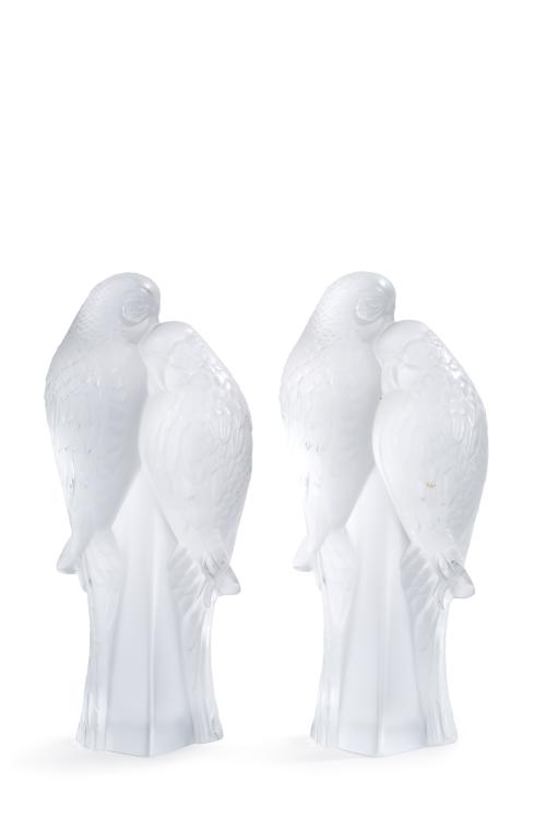 LALIQUE-FRANCIA"Agapornis"Dos parejas en vidrio esmeril