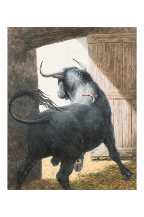 252   -  <p><span class="object_author">JUAN CUEVAS (Badajoz, S. XX) - Toro de espaldas</span></p>