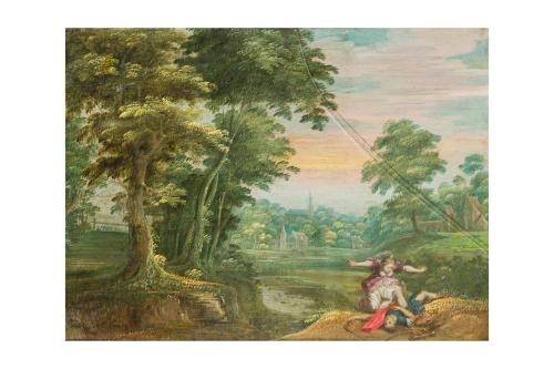 341   -  <p><span class="object_author">ESCUELA FLAMENCA S. XVII - Paisaje con escena bíblica </span></p>
