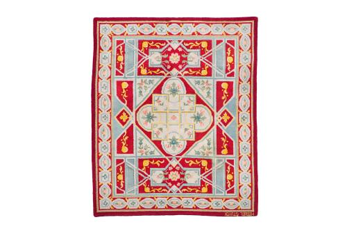 64   -  <p><span class="object_title">Alfombra española en lana, firmada Miguel Stuyck.<br/>Basada en un cartón de la Real Fábrica de Tapices con centro polilobulado y decoración floral sobre campo encarnado. </span><br></p>