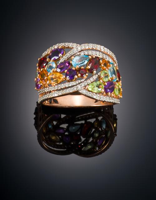 SORTIJA ANCHA CON SEMIPRECIOSAS Y DIAMANTES