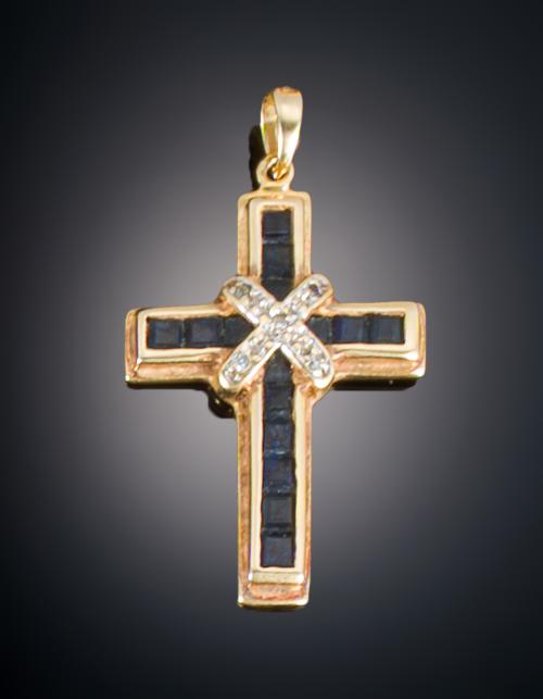 COLGANTE CRUZ ZAFIROS Y DIAMANTES 