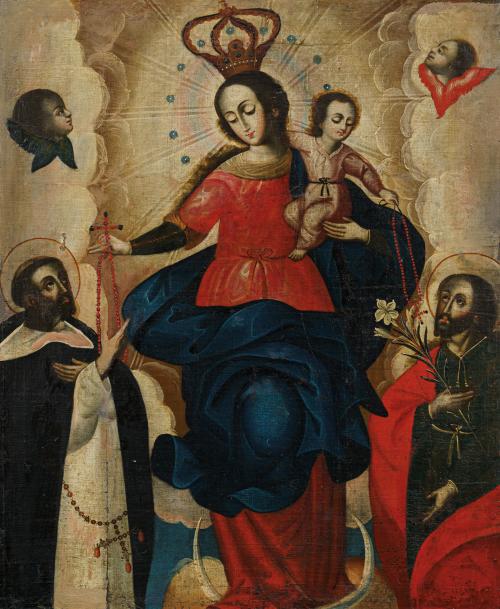 245   -  <p><span class="object_author">ESCUELA COLONIAL DEL S. XVIII - Inmaculada entregando el rosario a Santo Domingo</span></p>