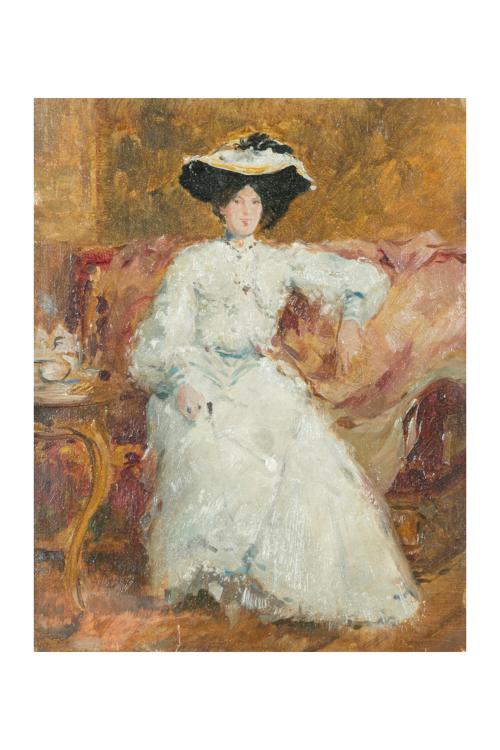 459   -  <p><span class="object_author">SEGUIDOR DE JOAQUÍN SOROLLA Y BASTIDA (Valencia, 1863 - Madrid, 1923) - Retrato de dama con vestido blanco </span></p>