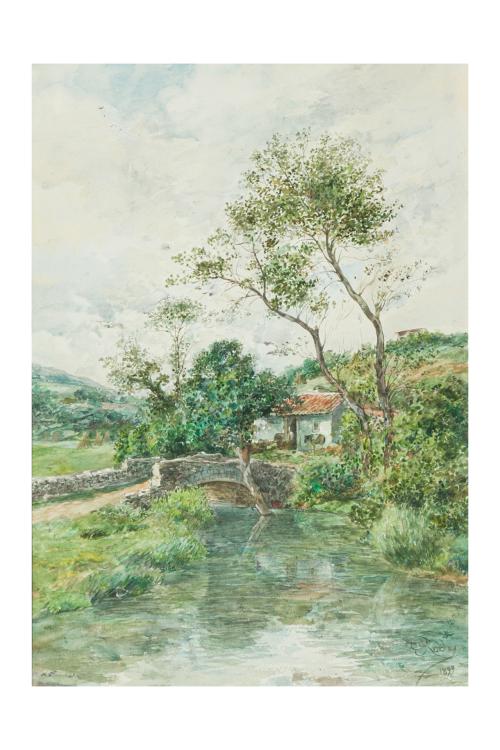 478   -  <p><span class="object_author">ÁNGEL ROBLES (Málaga, 1885-?) - Paisaje fluvial </span></p>