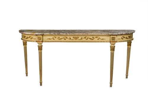 115   -  <p><span class="object_title">Consola estilo Luis XVI en madera pintada color crema con detalles vegetales en dorado. </span><br></p>
