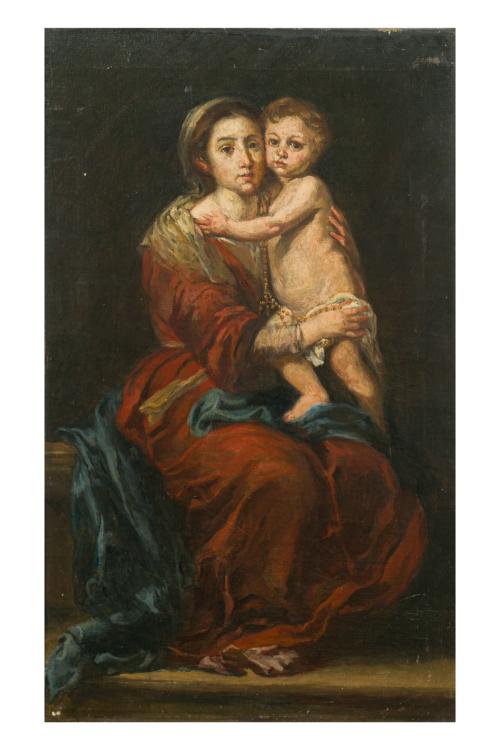 313   -  <p><span class="object_author">SEGUIDOR DE BARTOLOMÉ ESTEBAN MURILLO ( Sevilla, 1617 - 1682) - Virgen del Rosario con el Niño </span></p>