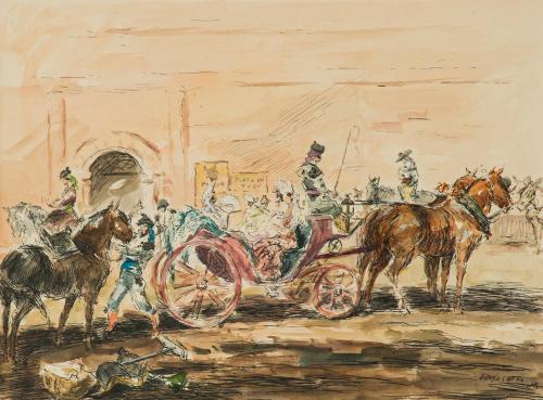 276   -  <p><span class="object_author">ANTONIO CASERO (Madrid, 1897 - 1973) - A los toros en calesa </span></p>