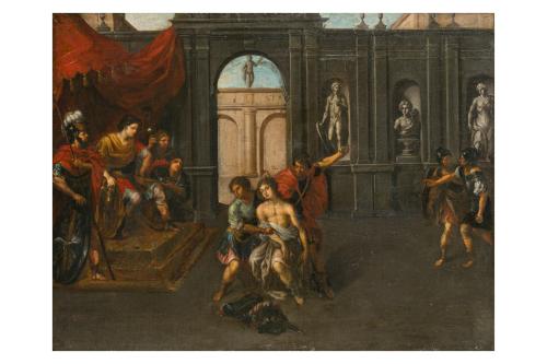 330   -  <p><span class="object_author">ESCUELA ITALIANA S. XVII - Conversión al cristianismo de San Sebastián<br/>Negación de los ídolos paganos por San Sebastián <br/></span></p>