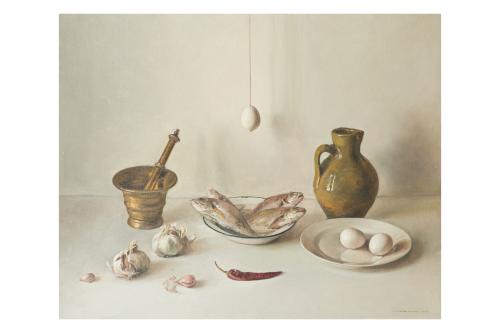 493   -  <p><span class="object_author">JUAN MORENO AGUADO (Madrid, 1954) - Ajos, huevos y almirez</span></p>