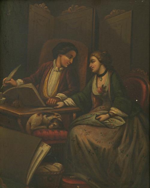 409   -  <p><span class="object_author">ESCUELA FRANCESA S. XIX  - Dos damas en su estudio </span></p>