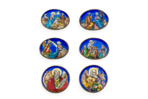 219   -  <p><span class="object_title">Lote de 6 esmaltes representando a dos Evangelistas y escenas de la Vida de Cristo. Francia, S. XIX.</span><br></p>