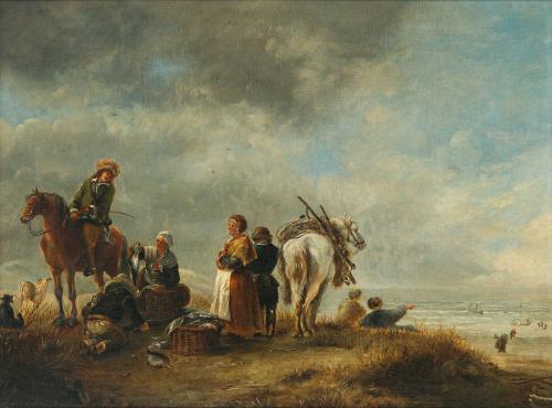 345   -  <p><span class="object_author">CÍRCULO DE PHILIPS WOOVERMANS (Países Bajos, 1619 - 1668) - Caballeros comprando pescado </span></p>