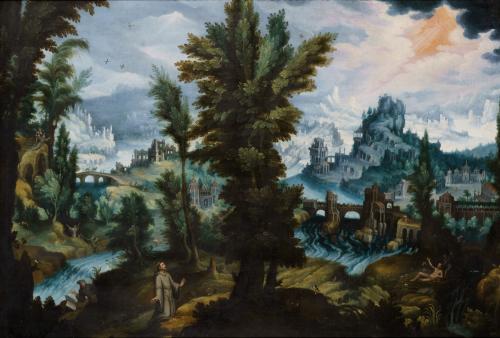 492 - <p><span class="object_author">TALLER DE TALLER PAUL BRIL (Antwerp, 1554 - Roma, 1626) - Escenas de la vida de San Franciaco de Asis</span></p>