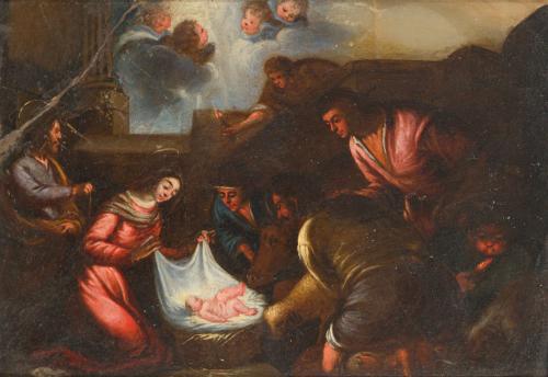ESCUELA ITALIANA. Siglo XVIII, Adoración de los pastores, Ó
