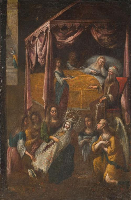 ESCUELA VIRREINAL. Siglo XVIII, Natividad de María, Óleo so