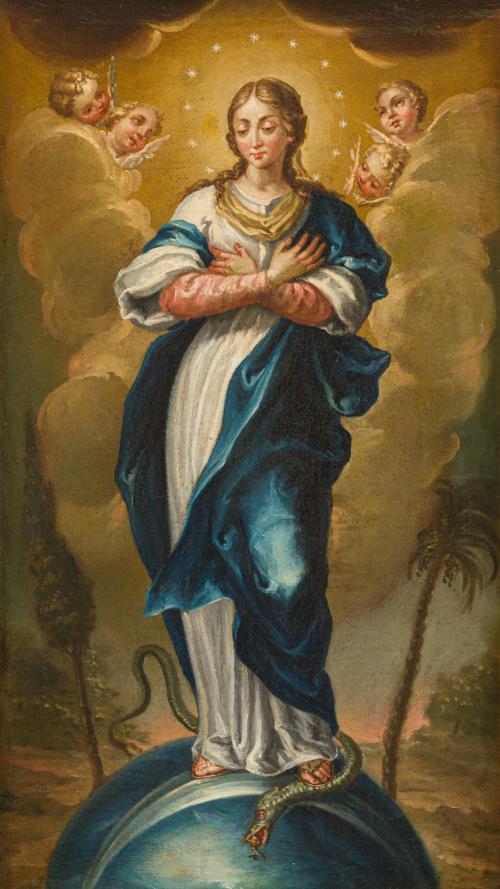 ESCUELA ESPAÑOLA. Siglo XVIII, Inmaculada en Gloria, Óleo s