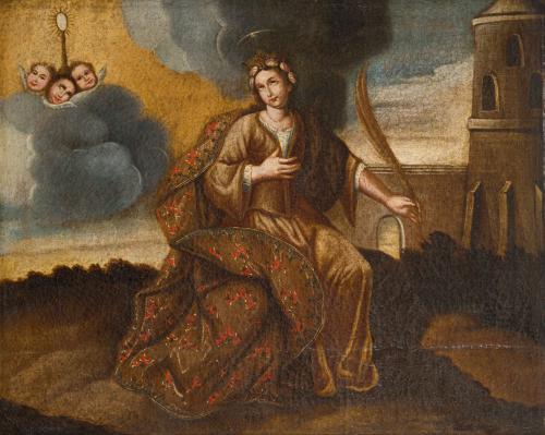 ESCUELA ESPAÑOLA. Siglos XVII-XVIII, Santa Bárbara , Óleo s