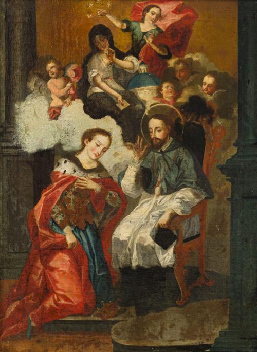 ESCUELA VIRREINAL. Siglos XVII - XVIII, Dama recibiendo la 