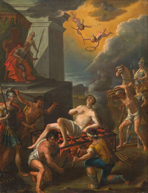 ESCUELA ITALIANA. Siglo XVII, El martirio de San Lorenzo, Ó