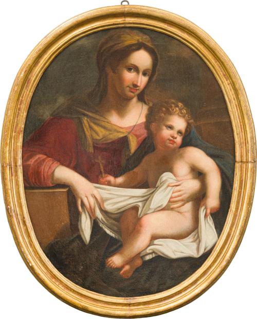 ESCUELA ITALIANA. Siglo XVII, Virgen con niño, Óleo sobre l